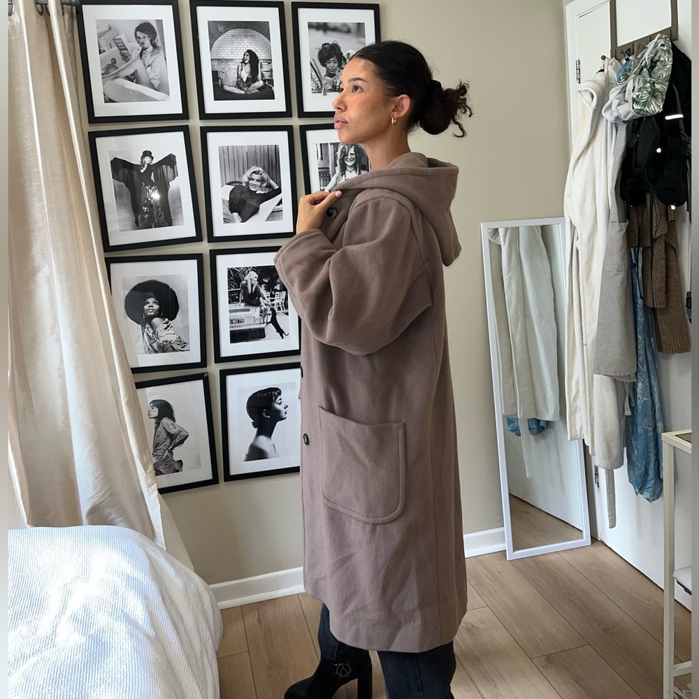 Hooded Wool Button Down Coat